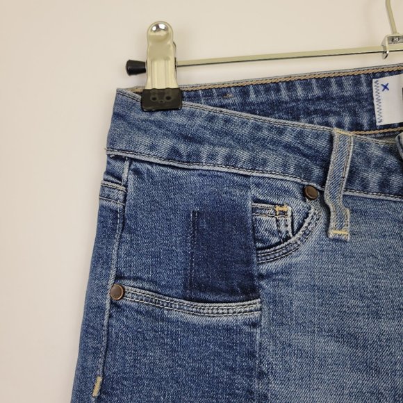 PAIGE High Rise Straight Crop Raw Hem Two Tone Denim Jean in Lyla - Picture 3 of 12